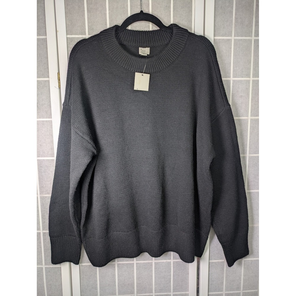 A New Day Womens Sweater XL NWT Oversized Crewneck Black Knit Dark Academia